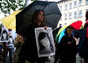 Solidarity Protest With Joanna 'You Will Never Walk Alone' In Krakow