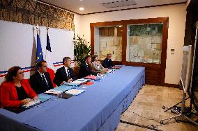 Macron at cabinet meeting via video conference with other ministers in Noumea