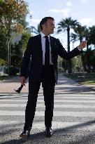 President Macron Delivers A Speech At Place Des Cocotiers - Noumea