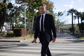 President Macron Delivers A Speech At Place Des Cocotiers - Noumea