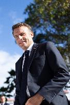 President Macron Delivers A Speech At Place Des Cocotiers - Noumea