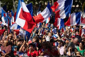 President Macron Delivers A Speech At Place Des Cocotiers - Noumea