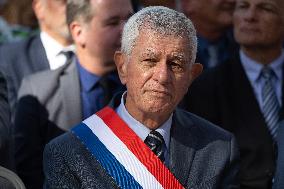President Macron Delivers A Speech At Place Des Cocotiers - Noumea