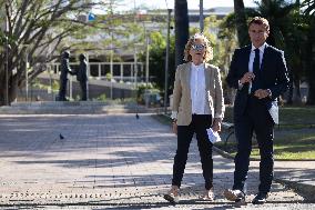 President Macron Delivers A Speech At Place Des Cocotiers - Noumea