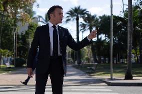 President Macron Delivers A Speech At Place Des Cocotiers - Noumea