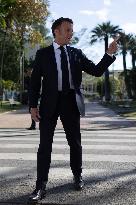 President Macron Delivers A Speech At Place Des Cocotiers - Noumea