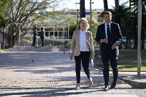 President Macron Delivers A Speech At Place Des Cocotiers - Noumea