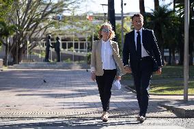 President Macron Delivers A Speech At Place Des Cocotiers - Noumea