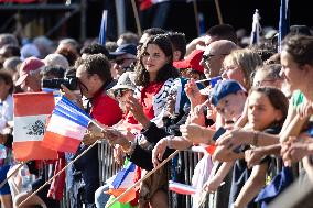 President Macron Delivers A Speech At Place Des Cocotiers - Noumea
