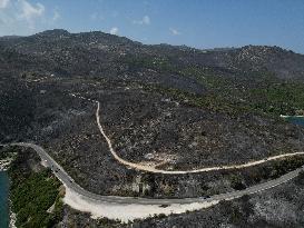 Drone View Of Wildfire In Corfu, Greece