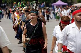 Dancers Celebrate The 698th Anniversary Of The Founding Of Mexico - Tenochtitlan