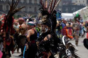 Dancers Celebrate The 698th Anniversary Of The Founding Of Mexico - Tenochtitlan