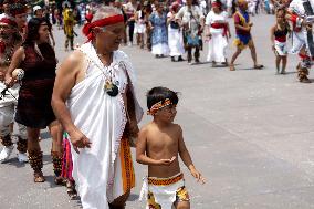 Dancers Celebrate The 698th Anniversary Of The Founding Of Mexico - Tenochtitlan