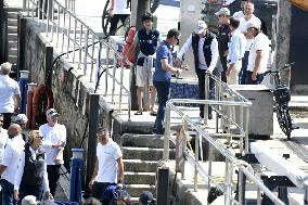 Juan Carlos And Infanta Elena arrive at the port of Sanxenxo - Spain