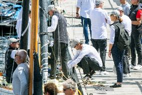 Juan Carlos And Infanta Elena arrive at the port of Sanxenxo - Spain