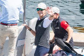 King Juan Carlos And Infanta Elena arrive at the port of Sanxenxo