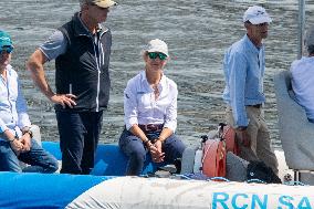 King Juan Carlos And Infanta Elena arrive at the port of Sanxenxo