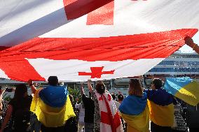 Protest against arrival of Russian cruise ship in Batumi