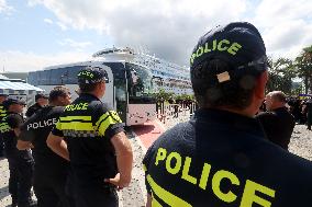 Protest against arrival of Russian cruise ship in Batumi