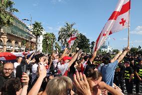 Protest against arrival of Russian cruise ship in Batumi