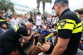 Protest against arrival of Russian cruise ship in Batumi