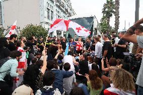 Protest against arrival of Russian cruise ship in Batumi