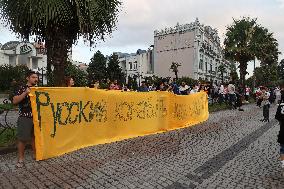 Protest against arrival of Russian cruise ship in Batumi