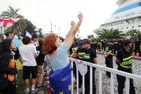 Protest against arrival of Russian cruise ship in Batumi