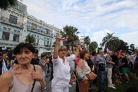 Protest against arrival of Russian cruise ship in Batumi