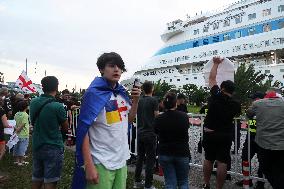 Protest against arrival of Russian cruise ship in Batumi