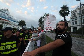 Protest against arrival of Russian cruise ship in Batumi