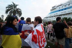 Protest against arrival of Russian cruise ship in Batumi