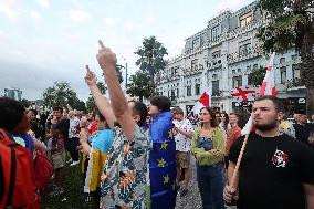 Protest against arrival of Russian cruise ship in Batumi