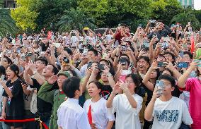 People Watched The National Flag Raising Ceremony in Nanchang, China