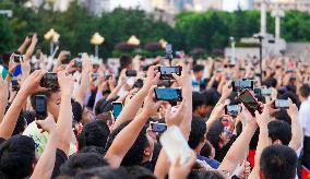 People Watched The National Flag Raising Ceremony in Nanchang, China