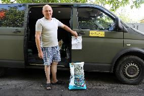 Feeding cats in Donetsk Region