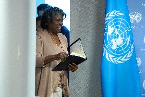 New York City: US Ambassador Greenfield To UN Press Conference On Her Agenda For August