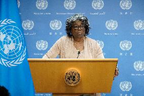 New York City: US Ambassador Greenfield To UN Press Conference On Her Agenda For August