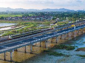 The Shijiu Lake Bridge Winds Across The Lake in Nanjing, China