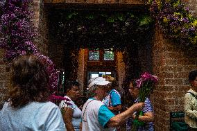 Medellin's Vasquez Building Fillied with Flowers for 'Feria de las Flores'