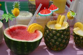 Fresh Fruit Smoothies Served In A Fruit
