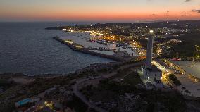 Drone View of the Lighthouse at Santa Maria di Leuca at Sunset