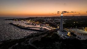 Drone View of the Lighthouse at Santa Maria di Leuca at Sunset