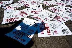 Posters With The Words "Not One More" In Front Of The National Assembly Building In Sofia.