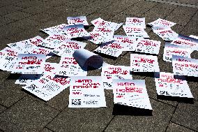 Posters With The Words "Not One More" In Front Of The National Assembly Building In Sofia.