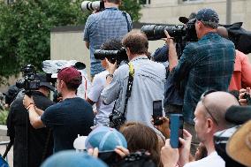 Crowds Wait For Trump Arrival At DC Courthouse