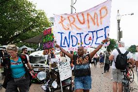 Crowds Wait For Trump Arrival At DC Courthouse