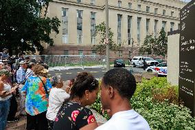 Crowds Wait For Trump Arrival At DC Courthouse