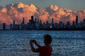 Cumulus Clouds Above The Chicago Skyline