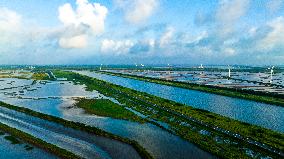 Coastal Beach Wind Power And Beach Ecological Aquaculture in Yancheng, China